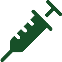 Green syringe icon on black background.