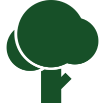 Simple green tree silhouette on black background.